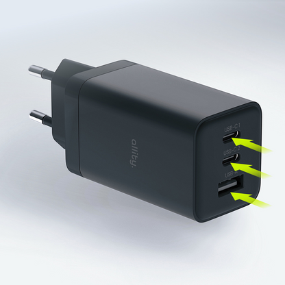 Netzladegerät Allity. ATC-01-65WACC Fast, 65W, 3.25A, 1 x USB-A - 2 x USB-C, Schwarz