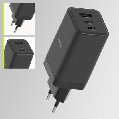 Netzladegerät Allity. ATC-01-65WACC Fast, 65W, 3.25A, 1 x USB-A - 2 x USB-C, Schwarz