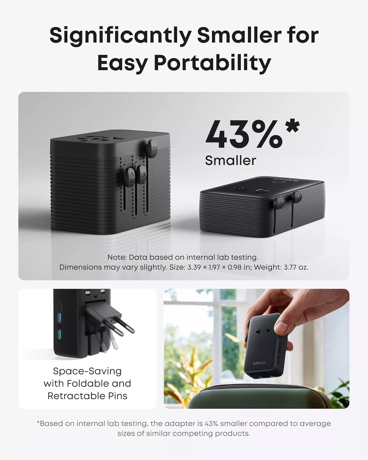 Chargeur Réseau Anker Nano Travel, 20W, 3A, 2 x USB-A - 2 x USB-C, Noir A9215H11