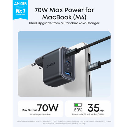 Anker Nano Netzladegerät, 70W, 3.5A, 1 x USB-A - 2 x USB-C, Schwarz A121AL11