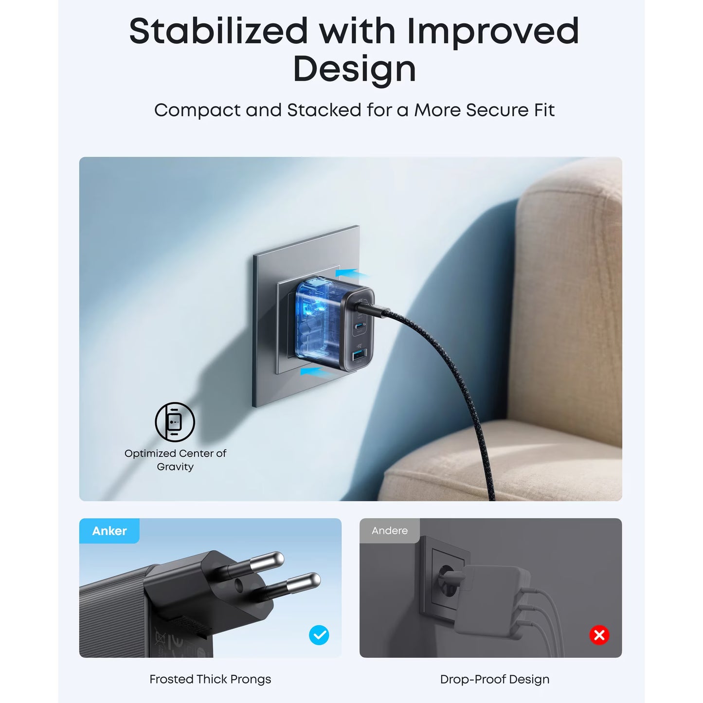 Anker Nano Netzladegerät, 70W, 3.5A, 1 x USB-A - 2 x USB-C, Schwarz A121AL11