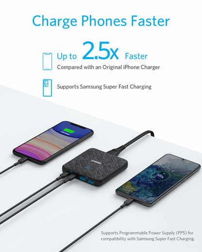 Ladegerät Anker PowerPort Atom III Station, 65W, 3A, 2 x USB-A - 2 x USB-C, Schwarz A2046G12