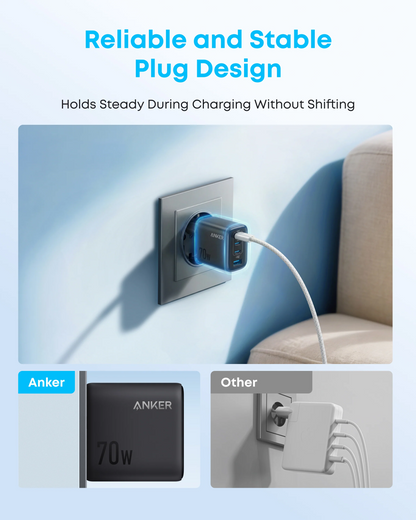 Chargeur Réseau Anker Zolo, 70W, 3.5A, 1 x USB-A - 3 x USB-C, Noir A121CG11