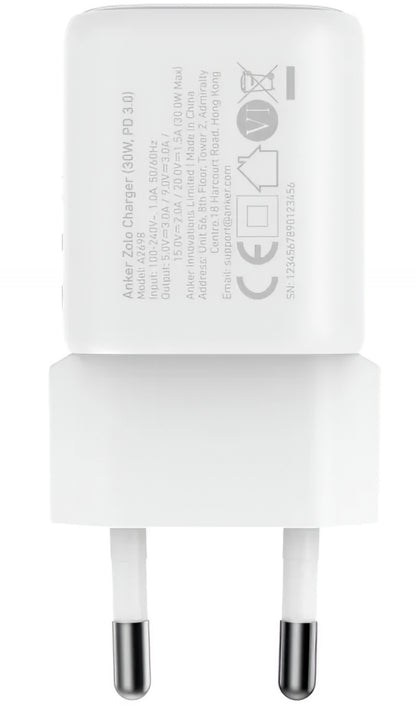 Anker Zolo Netzladegerät, 30W, 3A, 1 x USB-C, Weiß A2698G21