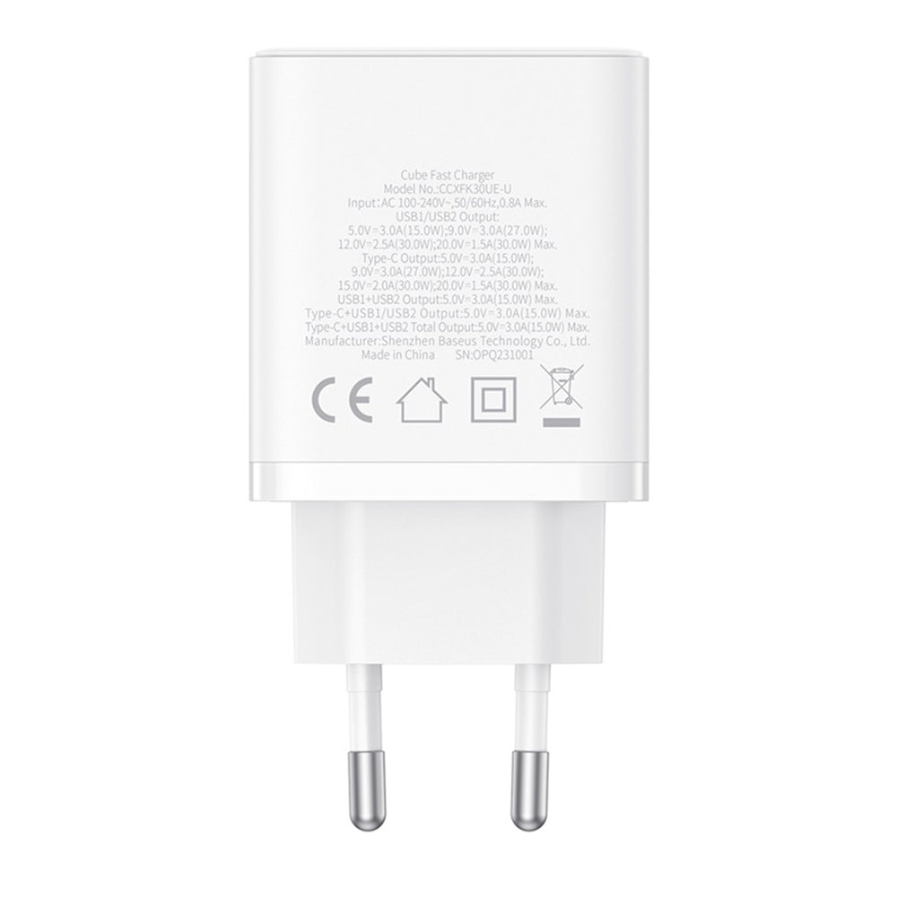 Baseus Cube Netzladegerät, 30W, 3A, 2 x USB-A - 1 x USB-C, Weiß P10111402213-00
