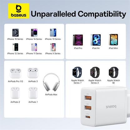 Baseus Cube Netzladegerät, 30W, 3A, 2 x USB-A - 1 x USB-C, Weiß P10111402213-00