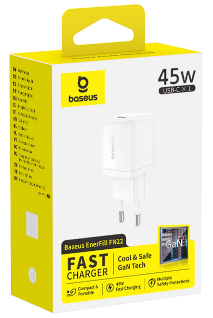 Baseus EnerFill FN22 Netzladegerät, 45 W, 3 A, 1 x USB-C, Weiß E0123301