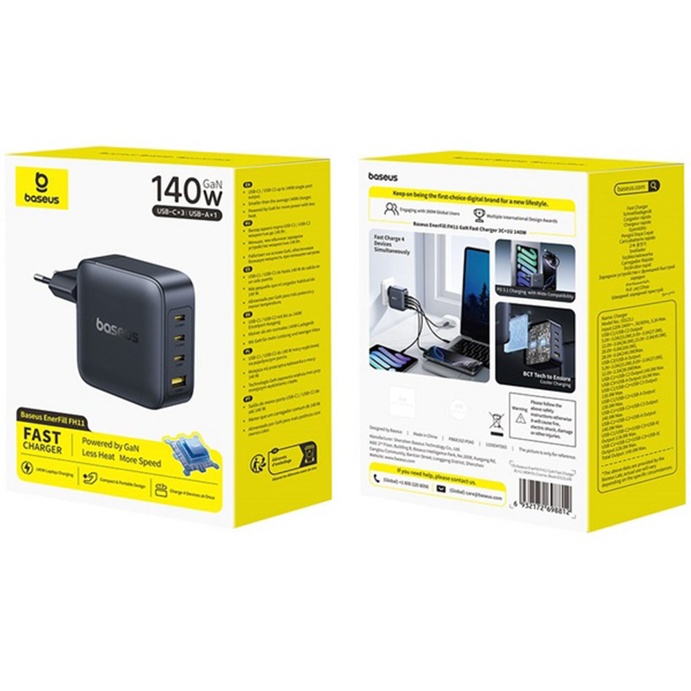 Baseus Netzladegerät EnerFill FH11, 140W, 5A, 1 x USB-A - 3 x USB-C, Schwarz E0121J00