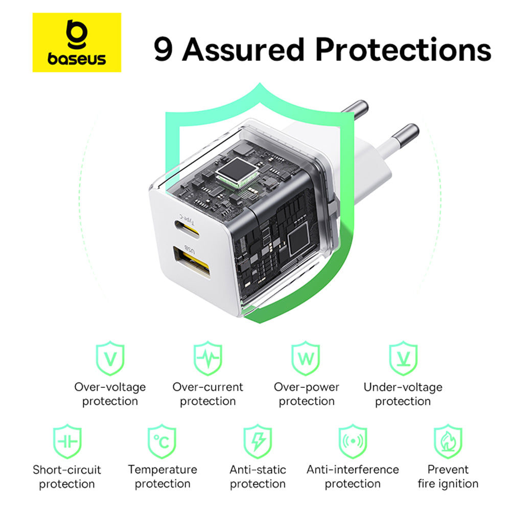 Baseus Palm Netzladegerät, 30W, 3A, 1 x USB-A - 1 x USB-C, Weiß P1011160A213-00