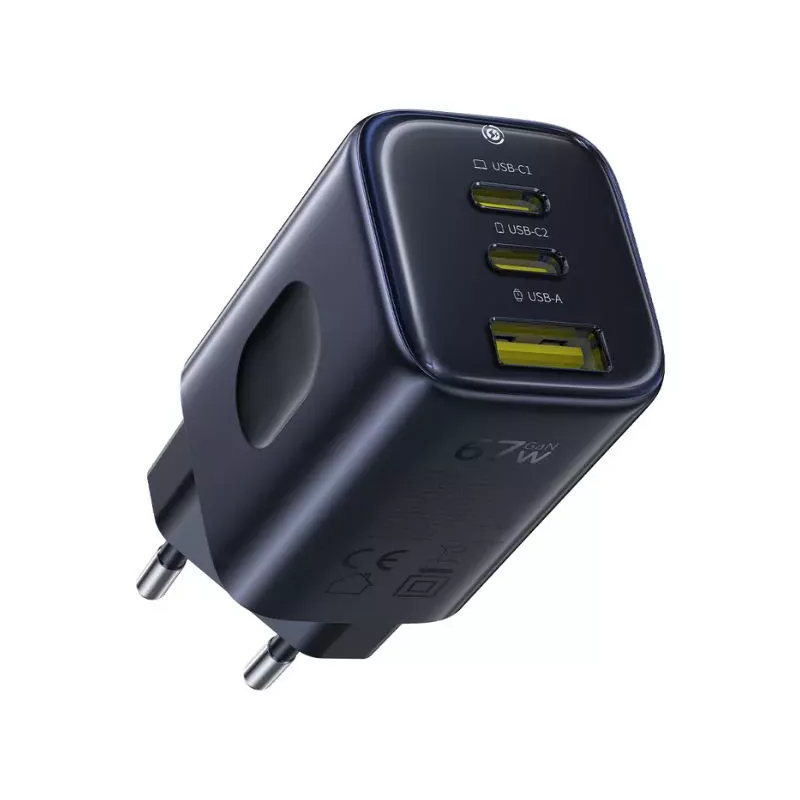 Baseus PicoGo AE11 Network Charger, 67W, 1 x USB-A - 2 x USB-C, Black E0121200