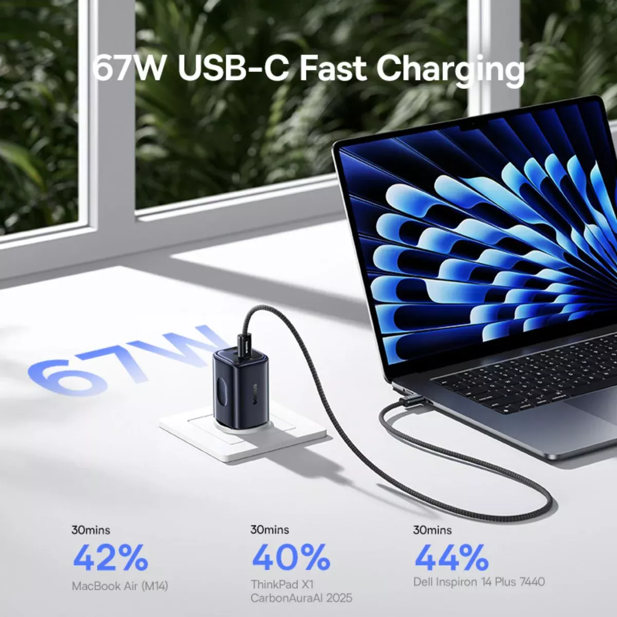 Baseus PicoGo AE11 Network Charger, 67W, 1 x USB-A - 2 x USB-C, Black E0121200