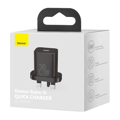 Baseus Super Si UK Netzladegerät, 20W, 3A, 1 x USB-C, Schwarz CCSUP-K01