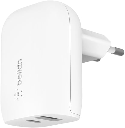 Chargeur secteur Belkin BoostCharge Dual, 37W, 3A, 1 x USB-A - x USB-C, Blanc WCB007vfWH