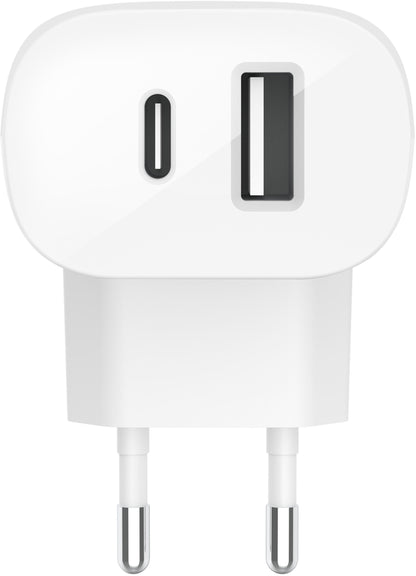 Chargeur secteur Belkin BoostCharge Dual, 37W, 3A, 1 x USB-A - x USB-C, Blanc WCB007vfWH