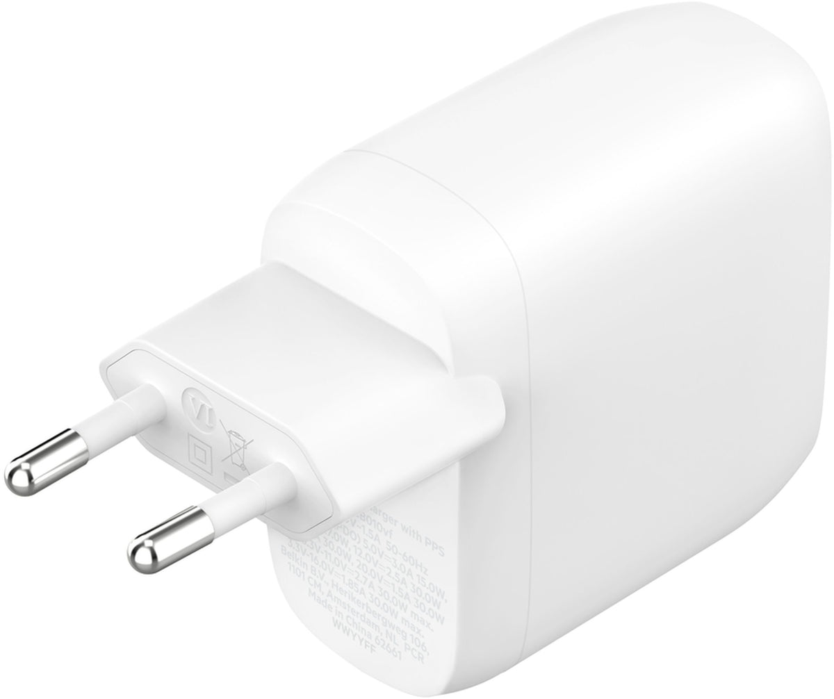 Chargeur secteur Belkin BoostCharge Pro Dual, 60W, 3A, 2 x USB-C, Blanc WCB010vfWH