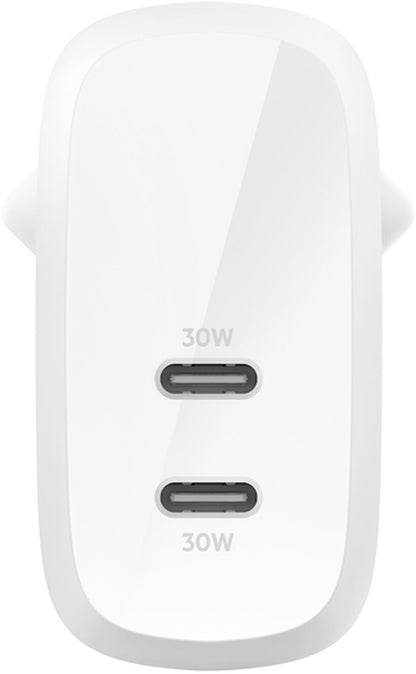 Chargeur secteur Belkin BoostCharge Pro Dual, 60W, 3A, 2 x USB-C, Blanc WCB010vfWH