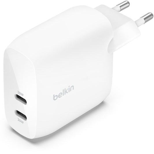 Belkin BoostCharge Pro Dual Netzladegerät, 60W, 3A, 2 x USB-C, Weiß WCB010vfWH