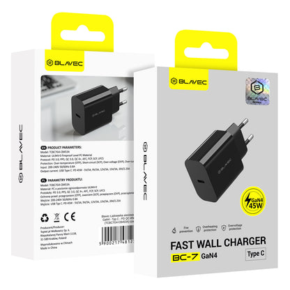 Netzladegerät Blavec BC-7, 45W, 3A, 1 x USB-C, Schwarz