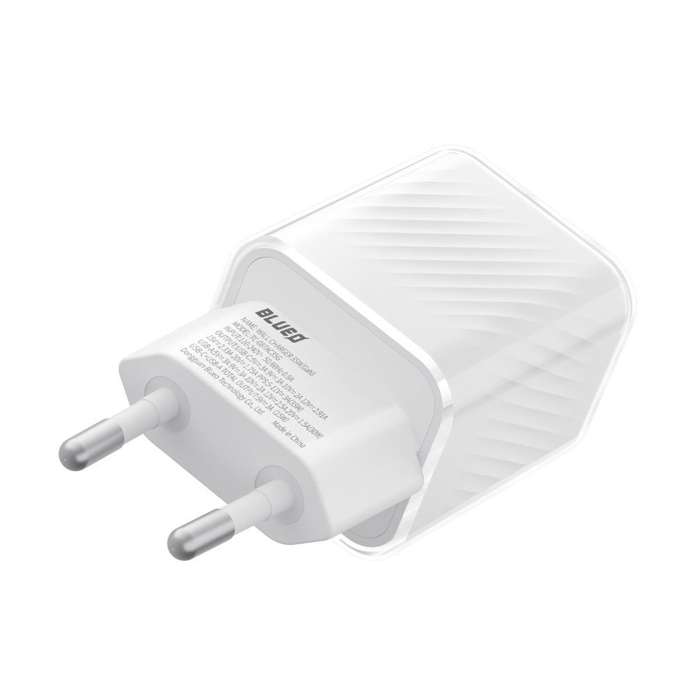 Blueo Netzladegerät, 35W, 3A, 1 x USB-A - 1 x USB-C, Weiß