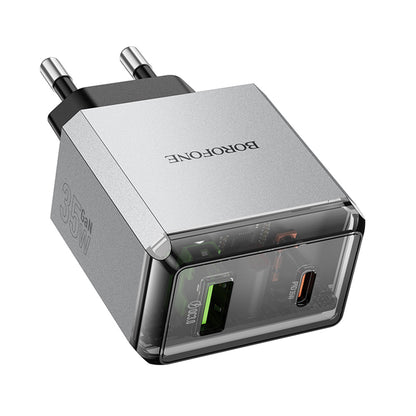 Chargeur Réseau Borofone BN20 Lena, 35W, 3A, 1 x USB-A - 1 x USB-C, Gris