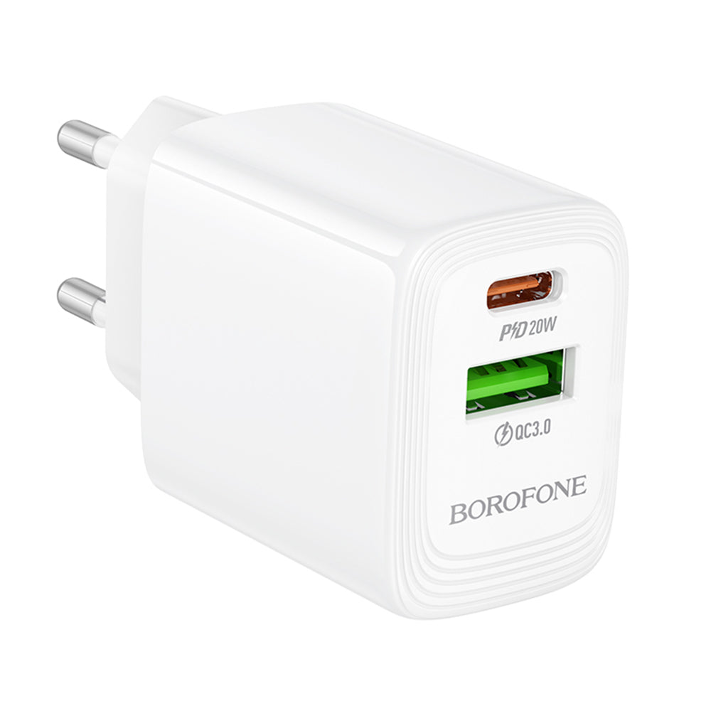 Chargeur Réseau Borofone BN27 Fuente, 20W, 3A, 1 x USB-A - 1 x USB-C, Blanc