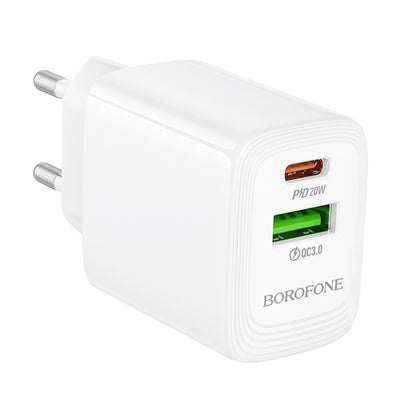 Chargeur Réseau Borofone BN27 Fuente, 20W, 3A, 1 x USB-A - 1 x USB-C, Blanc