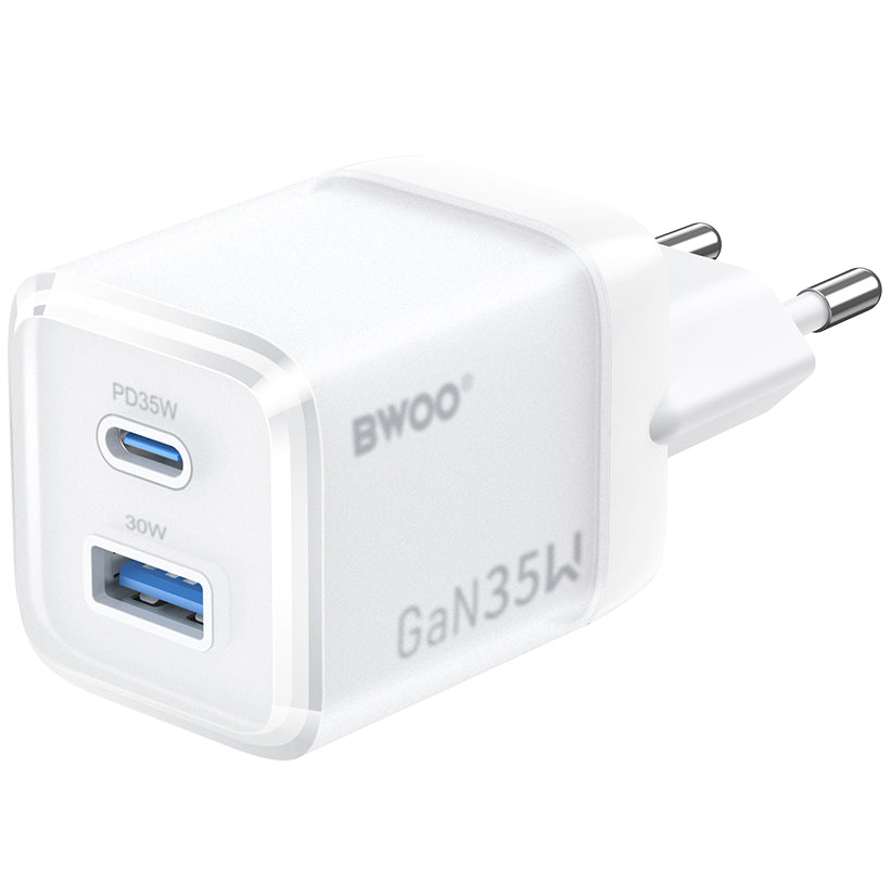 Chargeur Réseau BWOO CDA222, 35W, 3A, 1 x USB-A - 1 x USB-C, Blanc