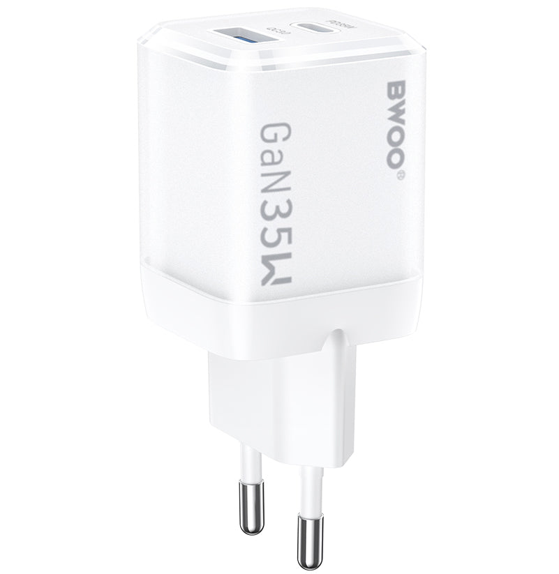 Chargeur Réseau BWOO CDA222, 35W, 3A, 1 x USB-A - 1 x USB-C, Blanc