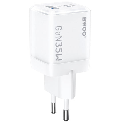 Chargeur Réseau BWOO CDA222, 35W, 3A, 1 x USB-A - 1 x USB-C, Blanc