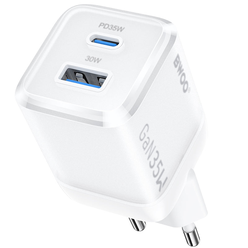 Chargeur Réseau BWOO CDA222, 35W, 3A, 1 x USB-A - 1 x USB-C, Blanc