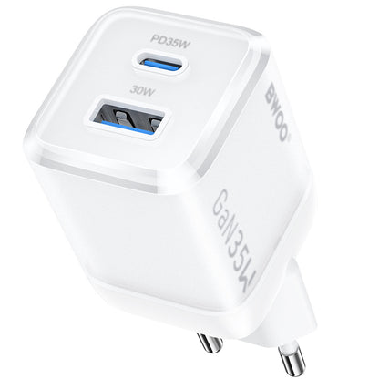 Chargeur Réseau BWOO CDA222, 35W, 3A, 1 x USB-A - 1 x USB-C, Blanc