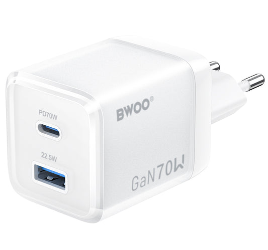 BWOO CDA224 Network Charger, 70W, 3.25A, 1 x USB-A - 1 x USB-C, White