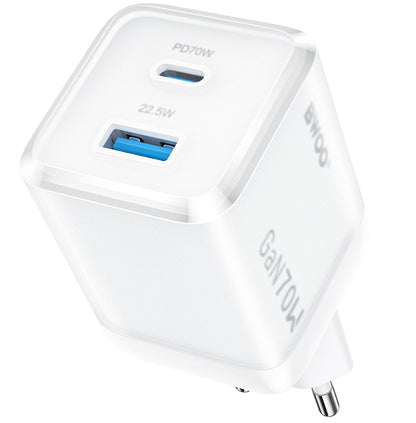 Netzladegerät BWOO CDA224, 70W, 3.25A, 1 x USB-A - 1 x USB-C, Weiß