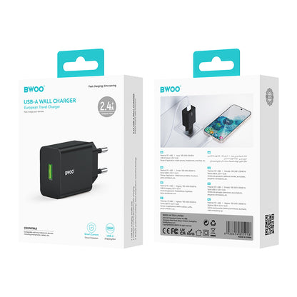 Netzladegerät BWOO CDA249, 12W, 2.4A, 1 x USB-A, Schwarz