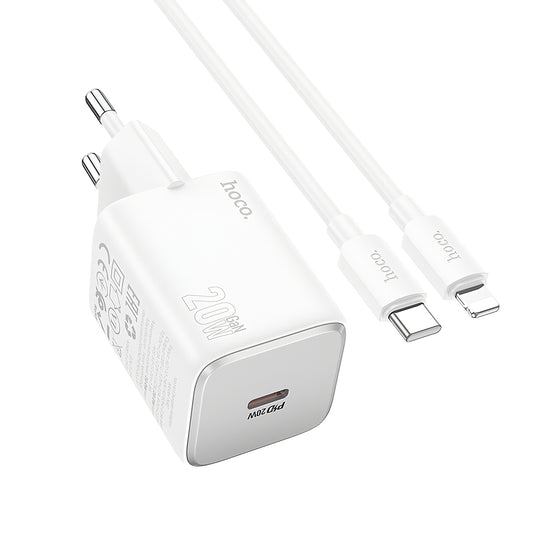 Chargeur réseau avec câble Lightning HOCO N40, 20W, 3A, 1 x USB-C, Blanc