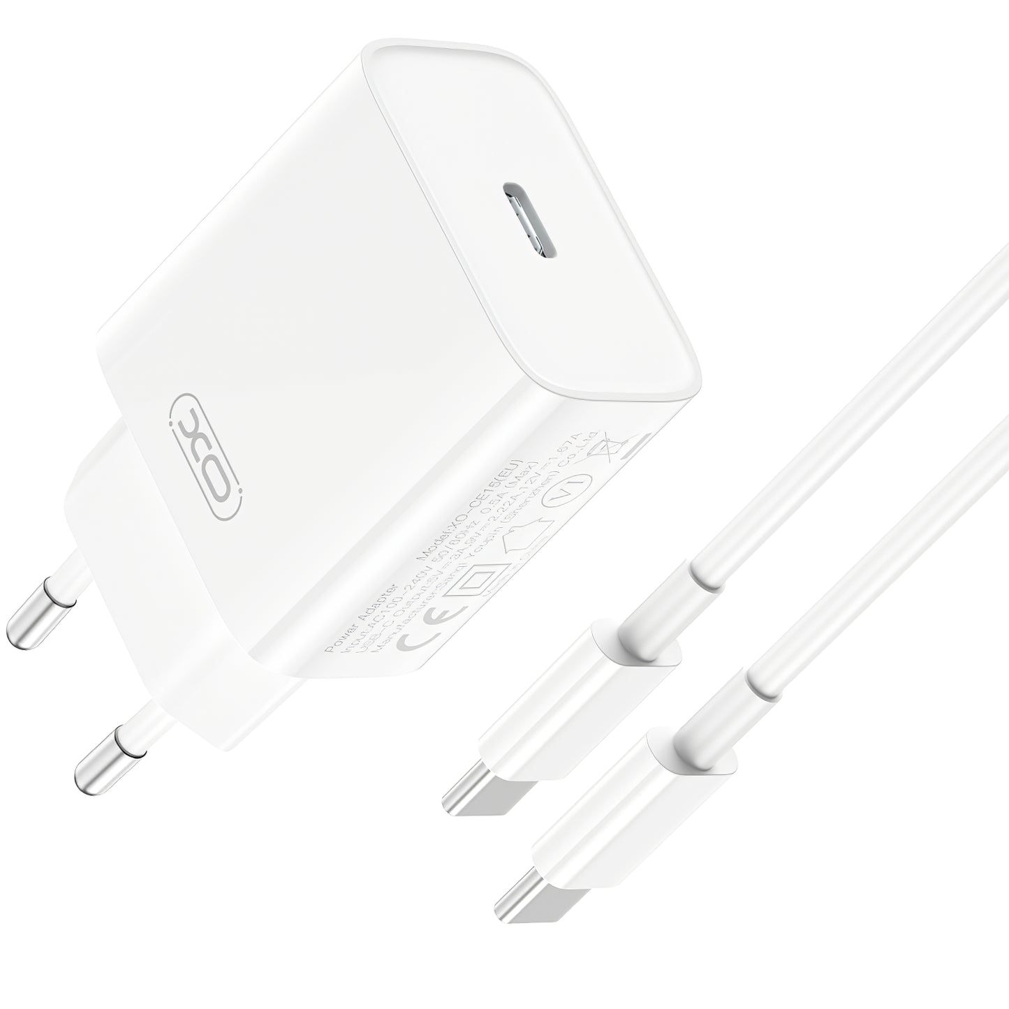 Chargeur réseau avec câble USB-C XO Design CE15, 20W, 3A, 1 x USB-C, Blanc