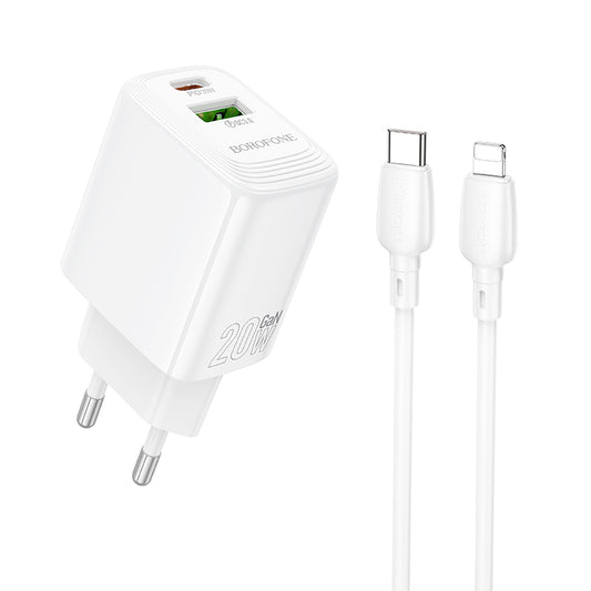 Netzladegerät mit Lightning-Kabel Borofone BN27 Fuente, 20W, 3A, 1 x USB-A - 1 x USB-C, Weiß
