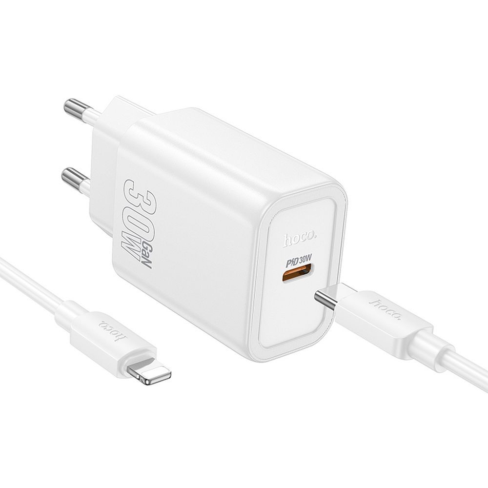 Chargeur réseau avec câble Lightning HOCO N62, 30W, 3A, 1 x USB-C, Blanc