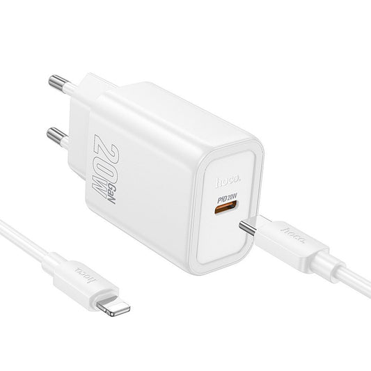 Chargeur réseau avec câble Lightning HOCO N60, 20W, 3A, 1 x USB-C, Blanc