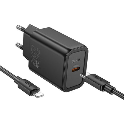 Chargeur réseau avec câble Lightning HOCO N60, 20W, 3A, 1 x USB-C, Noir