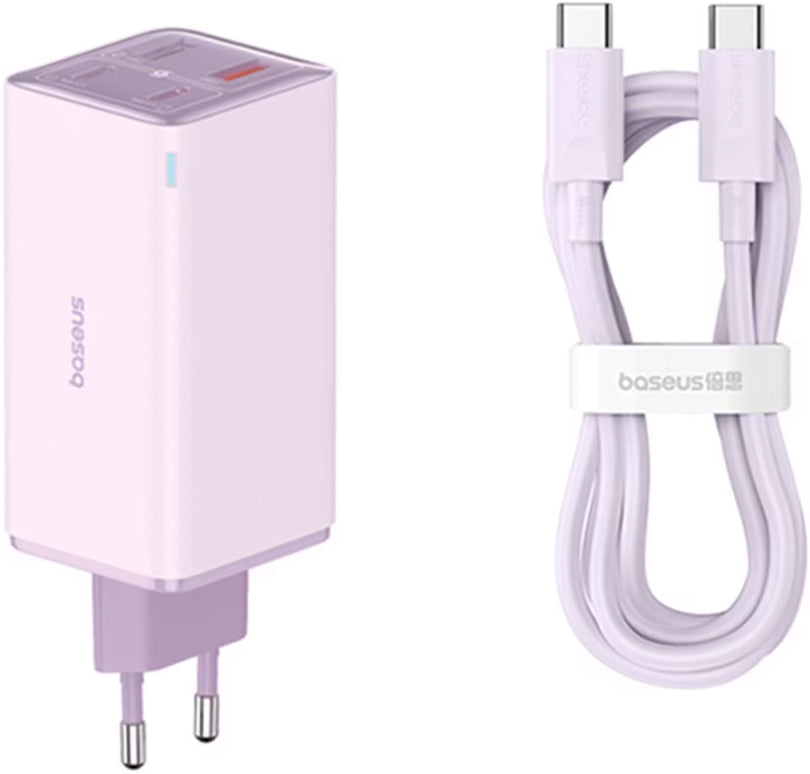 Chargeur réseau avec câble USB-C Baseus GaN6 Pro, 100W, 3.25A, 2 x USB-A - 2 x USB-C, Mauve P10162705532-00