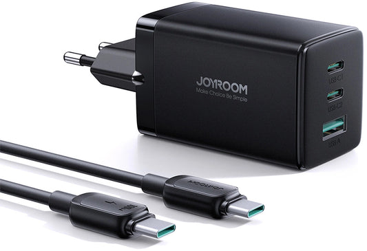 Chargeur réseau avec câble USB-C Joyroom TCG01, 65W, 3.25A, 1 x USB-A - 2 x USB-C, Noir