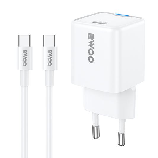 Chargeur réseau avec câble USB-C BWOO CDA211, 30W, 3A, 1 x USB-C, Blanc