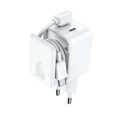 Chargeur réseau avec câble USB-C Joyroom JR-TCL05, 45W, 3A, 2 x USB-C, Blanc