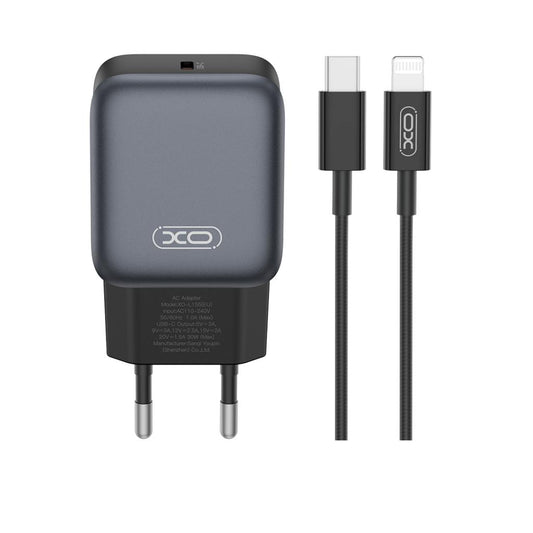 Chargeur réseau avec câble Lightning XO Design L155, 30W, 3A, 1 x USB-C, Noir