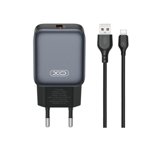 Chargeur réseau avec câble USB-C XO Design L152, 18W, 3A, 1 x USB-A, Noir