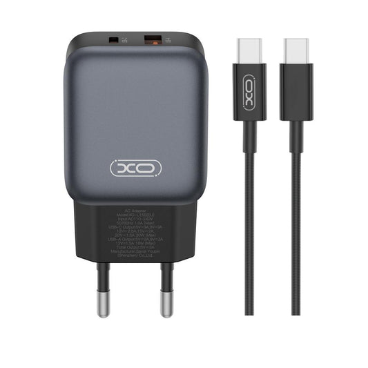 Chargeur réseau avec câble USB-C XO Design L156, 30W, 3A, 1 x USB-A - 1 x USB-C, Noir