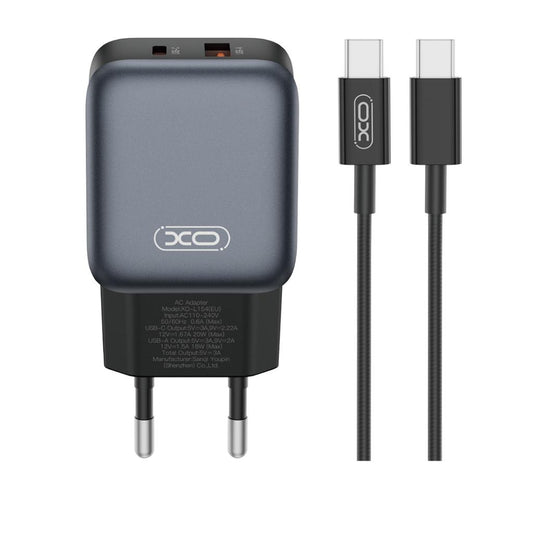 Chargeur réseau avec câble USB-C XO Design L154, 20W, 3A, 1 x USB-A - 1 x USB-C, Noir