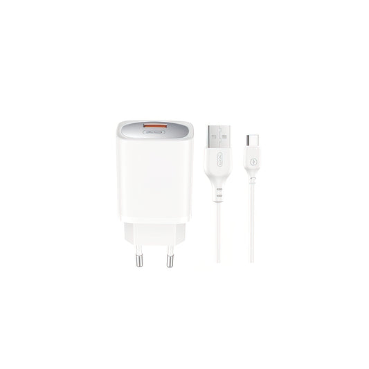 Chargeur réseau avec câble USB-C XO Design CE19, 18W, 3A, 1 x USB-A, Blanc