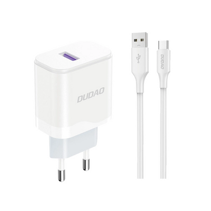 Chargeur réseau avec câble USB-C Dudao A20EU, 18W, 3A, 1 x USB-A, Blanc